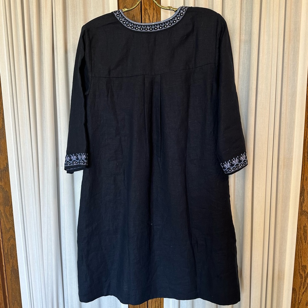 Chico’s Navy Blue Embellished Beaded Linen Dress - Picture 9 of 16